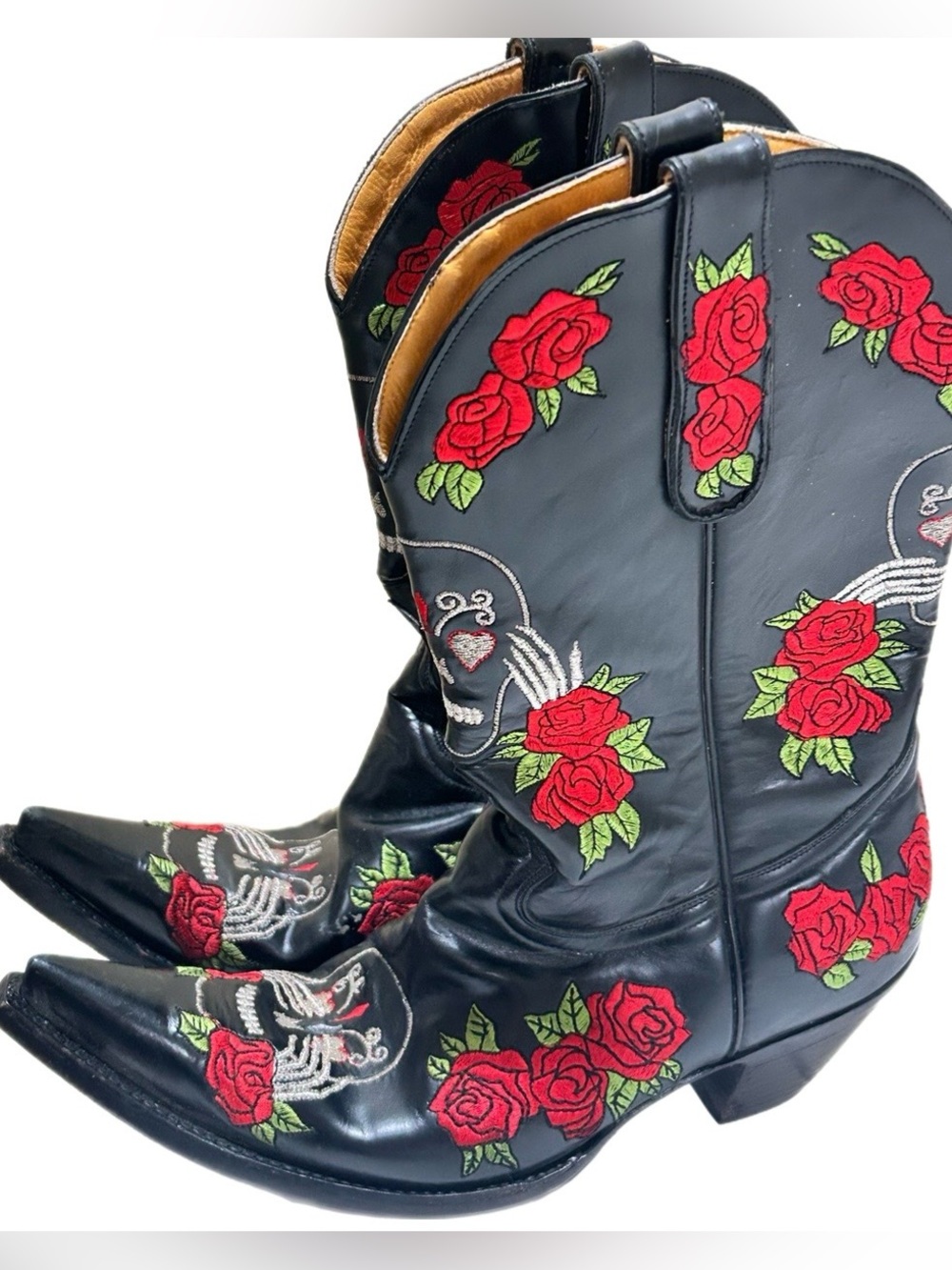 RARE Old Gringo Black Embroidered Floral Skull Speak No Evil Cowgirl Boot SIZE:8